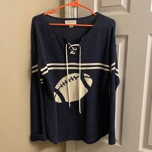 Game Day Navy and White Football Lace-Up Sweater